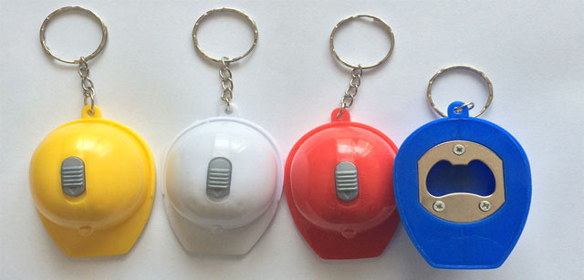 Mini helmet open bottle with LED key ring light